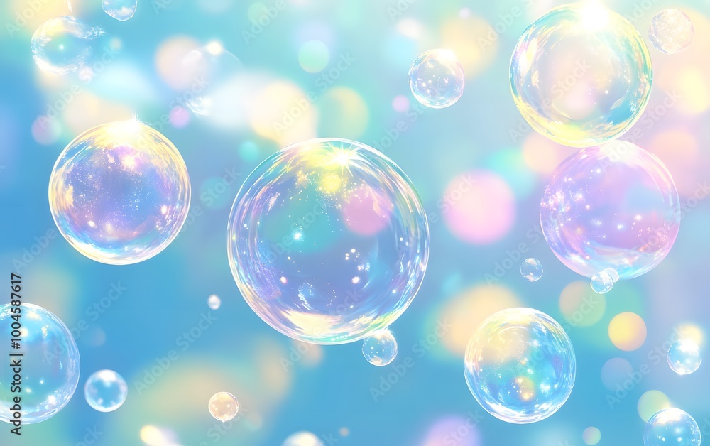 Poster background illustration with floating soap bubbles, generative ai