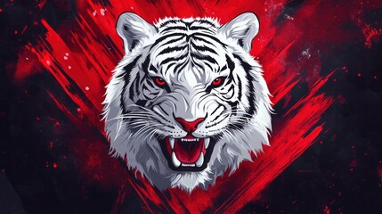 Illustration gaming mascot white tiger head logo design E-Sport background wallpaper AI generated image