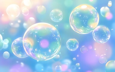 Background illustration with floating soap bubbles, generative ai
