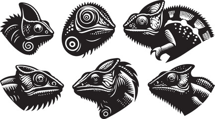 chameleon head vector set © kardelen