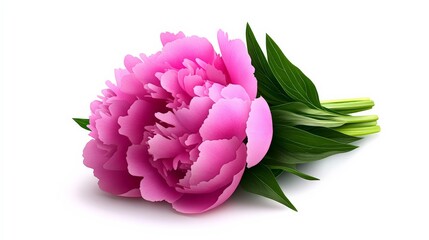 Pink Peony Bloom: A delicate, feminine pink peony flower in full bloom, surrounded by lush green leaves. The soft petals and delicate details create a sense of elegance and beauty.  