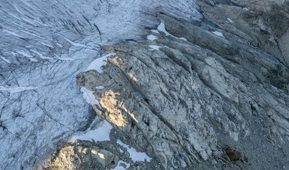 Aerial View of Stony Glacier Landscape with Ice and Rock Formations in BC, Canada
