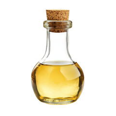 Rustic glass bottle of sunflower oil on a simple white background with natural lighting