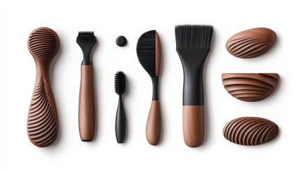 Wooden Kitchen Utensils Collection: A minimalist and modern set of kitchen tools with sleek wooden handles, perfect for culinary enthusiasts and minimalist kitchens.