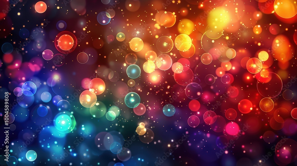 Poster abstract colorful bokeh lights background, colorful circles and dots on dark background