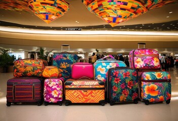 explore vibrant luggage arrangements filled colorful patterns unique designs unforgettable travel experience, accessory, backpack, bag, backpacking, chic