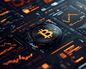 Obraz premium Futuristic marketplace with automated currency exchanges, crypto trading, market automation