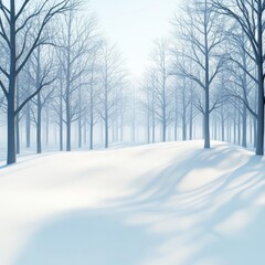 Snow-covered forest with soft fog, silent winter scene, 3D illustration