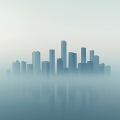 Obraz premium Urban skyline shrouded in fog, muted colors, 3D illustration