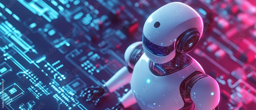 Poster smart robot on a microchip processor motherboard cutting edge technology concept background wallpape