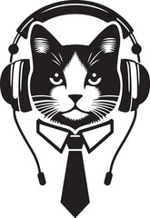 A Cute Cat Listening to Music with Headphones silhouette vector