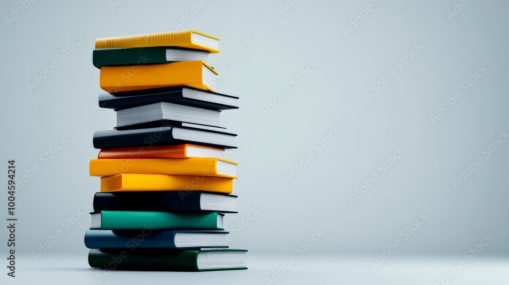 Poster tower of knowledge: a towering stack of colorful hardback books, symbolizing the vast potential of k