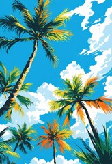 vibrant colorful palm tree illustrations ideal modern design aesthetics tropical themed projects, art, digital, foliage, scenery, pattern, summer