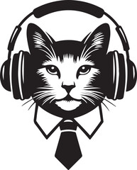 A Cute Cat Listening to Music with Headphones silhouette vector