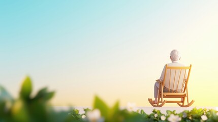 Elderly Man in Rocking Chair Enjoying a Serene Sunset