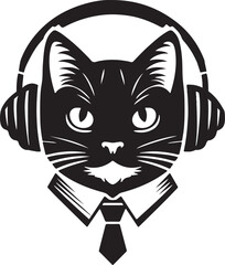 A Cute Cat Listening to Music with Headphones silhouette vector