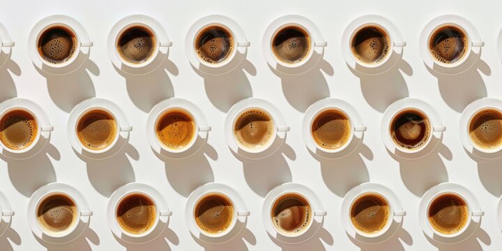 top view of coffee cups drinks design concept white background