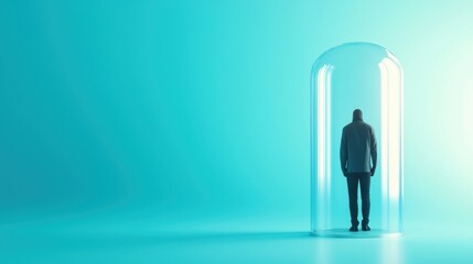 Obraz premium Man in Capsule on Blue Background