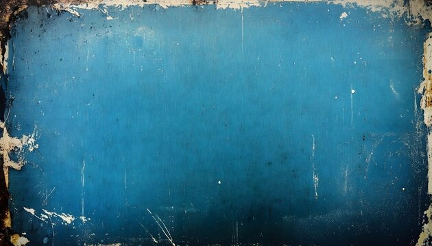 Vintage old scratched film background texture. dirty rusty grunge stain blue, generative ai