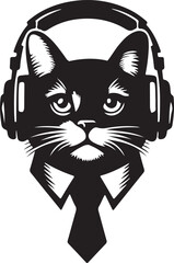 A Cute Cat Listening to Music with Headphones silhouette vector
