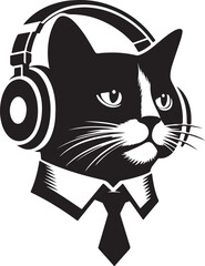 A Cute Cat Listening to Music with Headphones silhouette vector