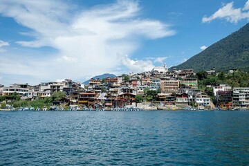 Fototapeta premium beautiful lake town on a hilltop at the edge of the lake in central american country