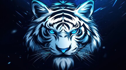 Illustration gaming mascot white blue tiger head logo design E-Sport background wallpaper AI generated image