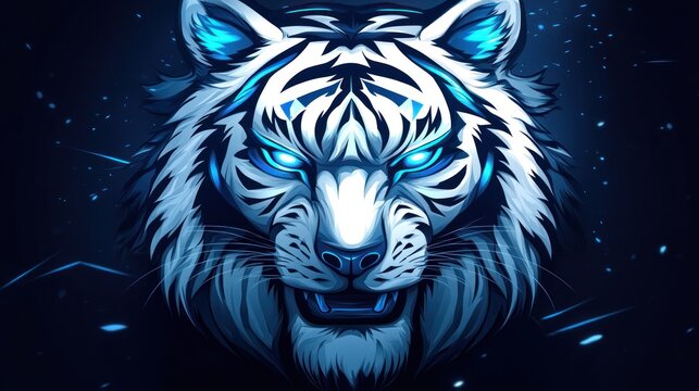 Illustration gaming mascot white blue tiger head logo design E-Sport background wallpaper AI generated image