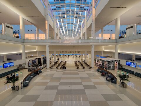 Modern, Spacious Interior of Terminal C at Orlando International Airport - Orlando, Florida, USA