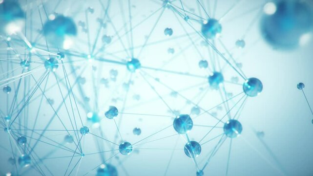 Abstract growing  blue network background with interconnected spheres and lines, symbolizing global connectivity and technology. White background. 