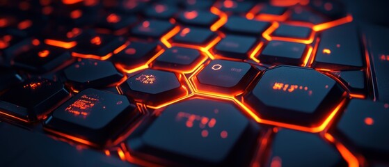 Obraz premium Background gaming abstract neon glowing keyboard keys black carbon technology desktop wallpaper AI generated image