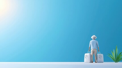 Obraz premium Person with bags against a blue background