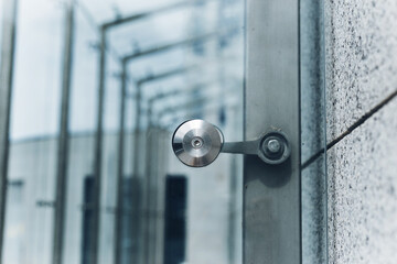 Spider facade fixing system. Elements of fastening of the facade. Facade detail. Elements of the glass facade
