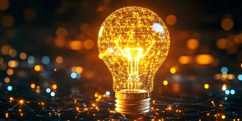 yellow digital light bulb icon with glowing data streams symbolizes the innovative of artificial intelligence in scientific discovery and technological breakthrough, generative ai