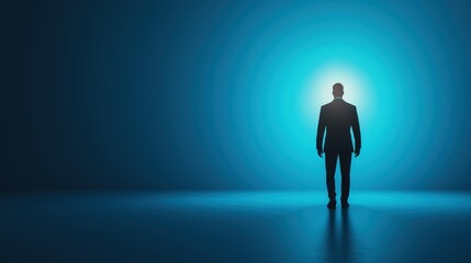 Obraz premium Businessman Silhouette in Dramatic Blue Light