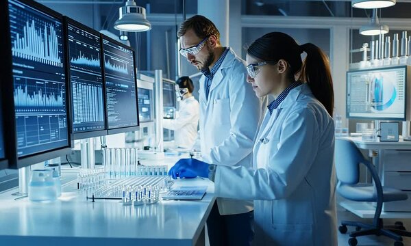 Scientists working in a modern laboratory with advanced technology