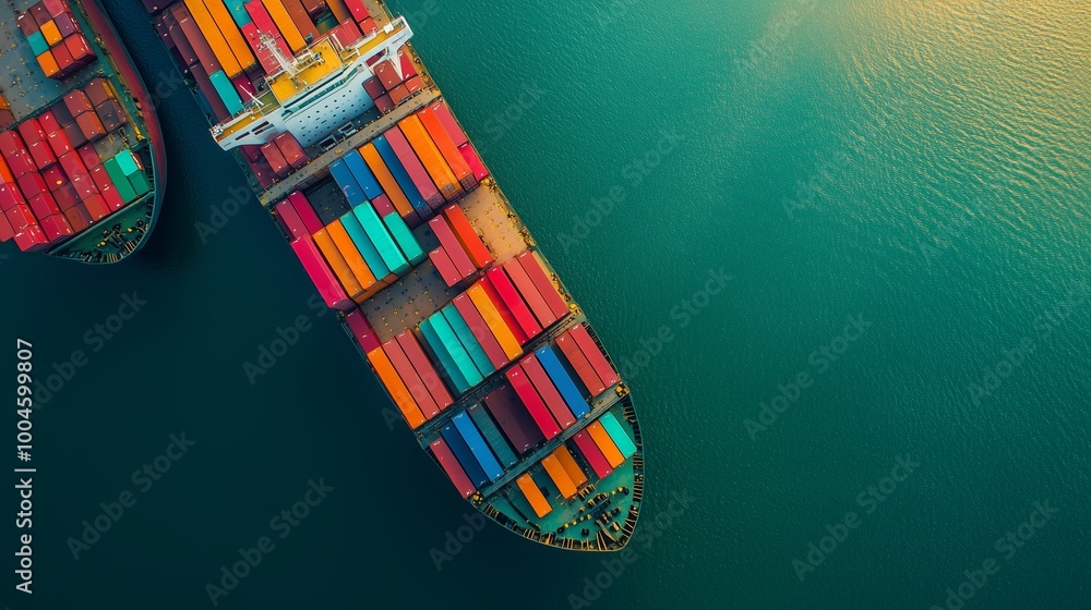 Aufkleber aerial view of container ships loaded with colorful cargo in a busy port during a clear day