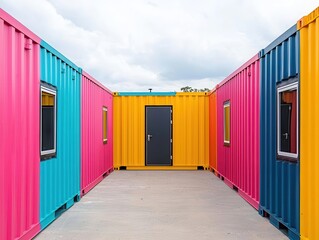 Obraz premium Container shop with street art on containers, metal accents, and an urban market atmosphere, container shop, street art, metal, urban