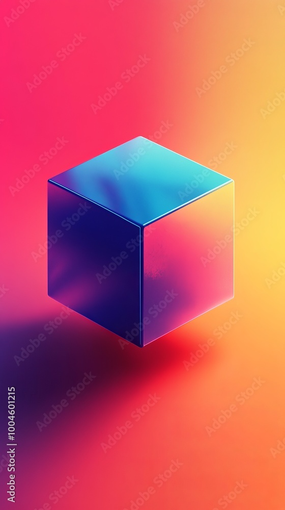 Poster colorful cube floating on a colorful gradient background