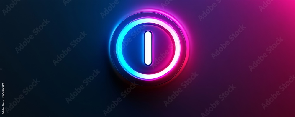 Poster Neon information icon glowing on a wall in blue and purple light