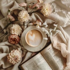 coffee with flowers heart shape cafe