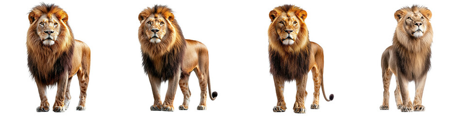 A majestic lion standing tall isolated on white and transparent background