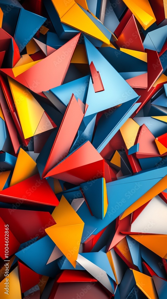Poster abstract composition of colorful triangles forming dynamic background