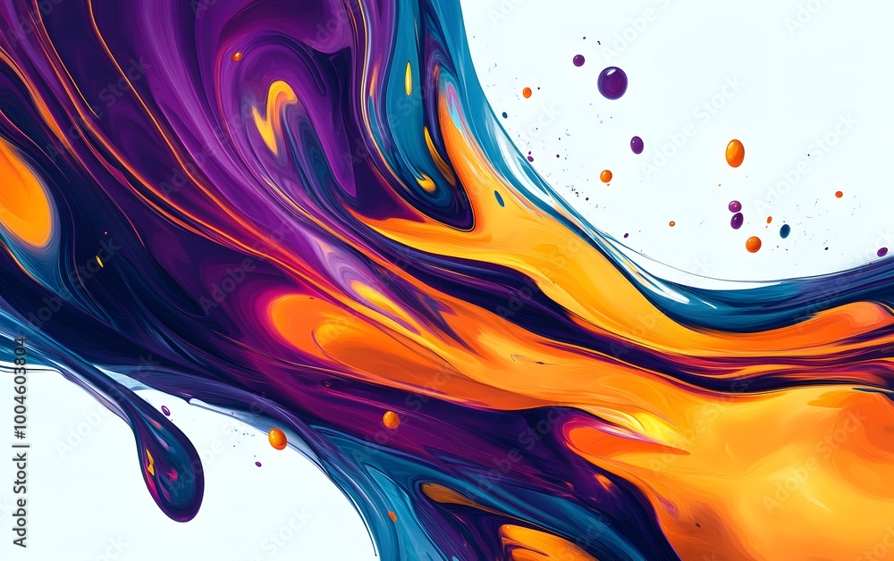 Poster dynamic abstract art background of powerfully flowing colorful liquids, generative ai