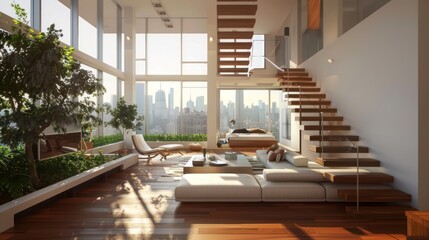 Fototapeta premium Modern Penthouse Living Room with City View