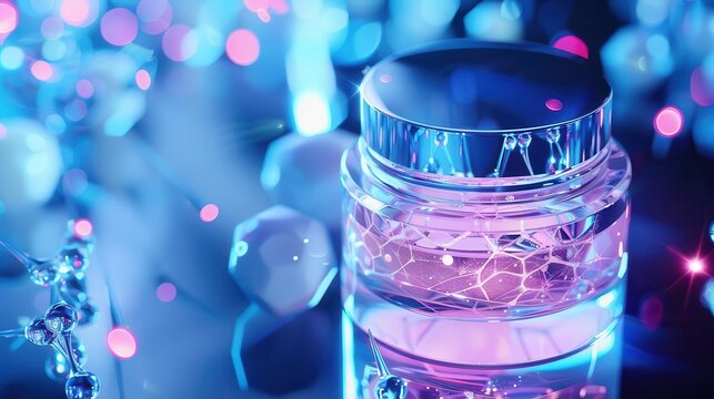 Close-up of a futuristic skincare product being tested in a lab