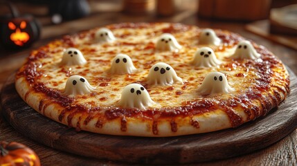 Spooky Halloween Pizza with Ghost Mozzarella Toppings - Perfect for Festive Gatherings