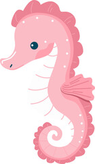 Cute Pink Seahorse Illustration in PNG – Charming Design for Marine Life Themes and Ocean-Themed Projects