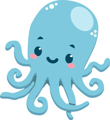 Cute Blue Octopus Illustration in PNG – Adorable Marine Animal Design for Ocean-Themed Projects and Children's Decor