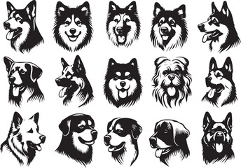 dog head vector illustration set